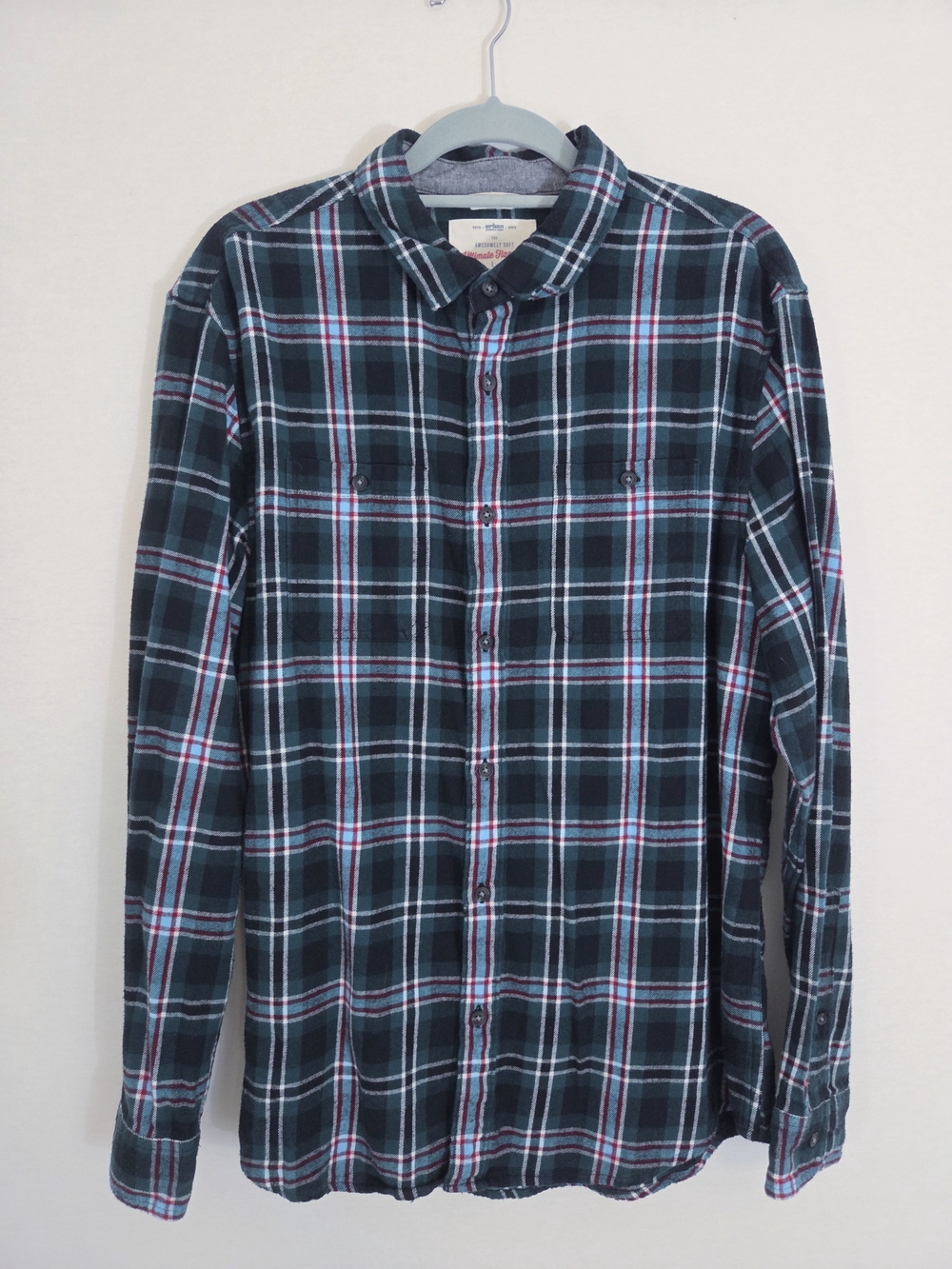 urban pipeline Teal, Navy and White Plaid Button-Down Shirt